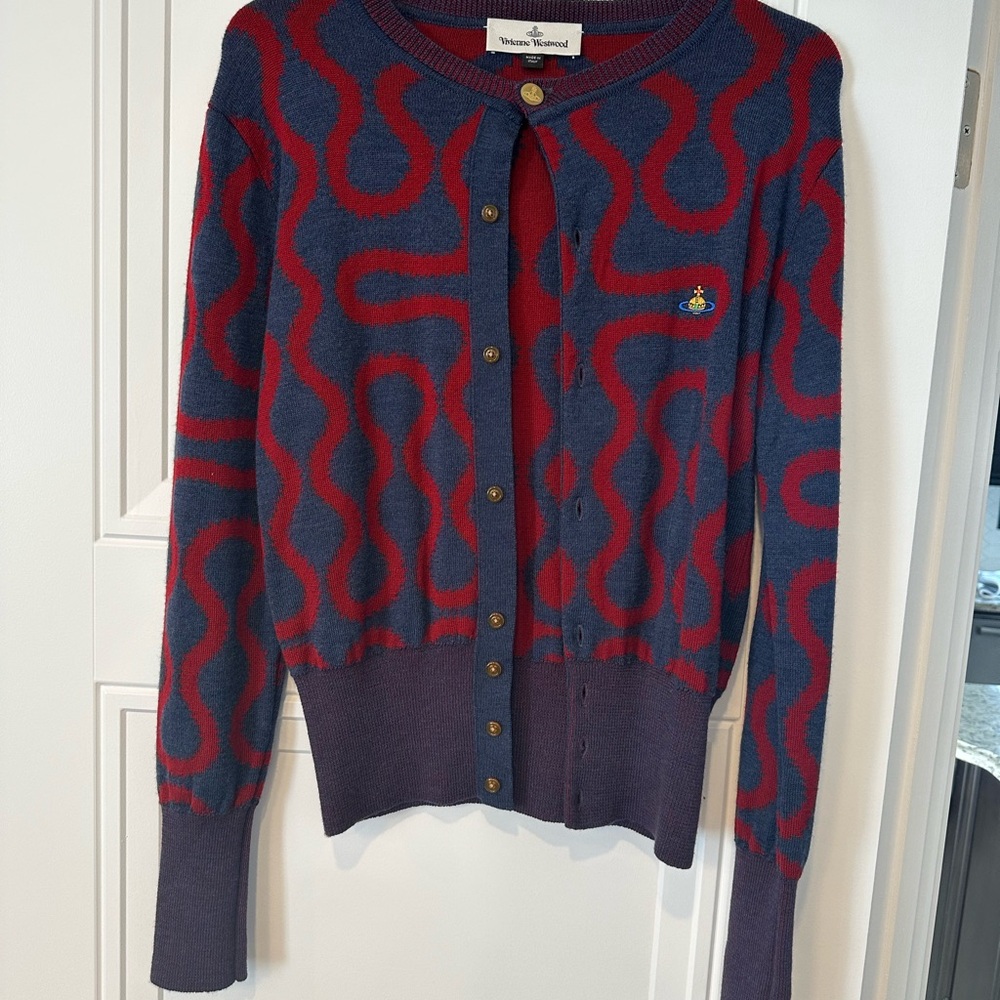 Vivienne Westwood Red and Blue Geometric Cardigan Sweater